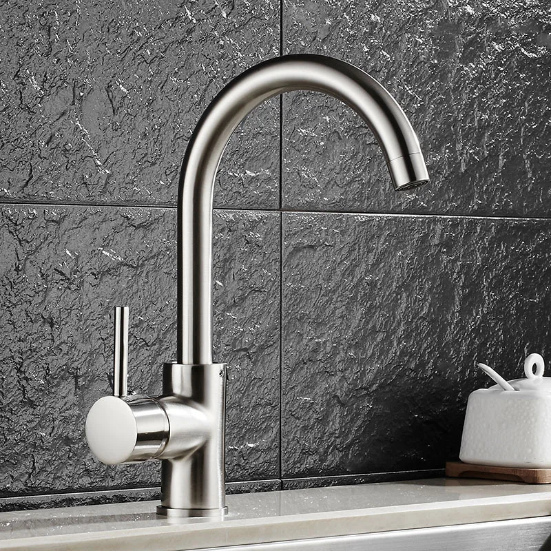 Матовый никелевый латунный Смеситель для кухни поворот на 360 градусов одна ручка