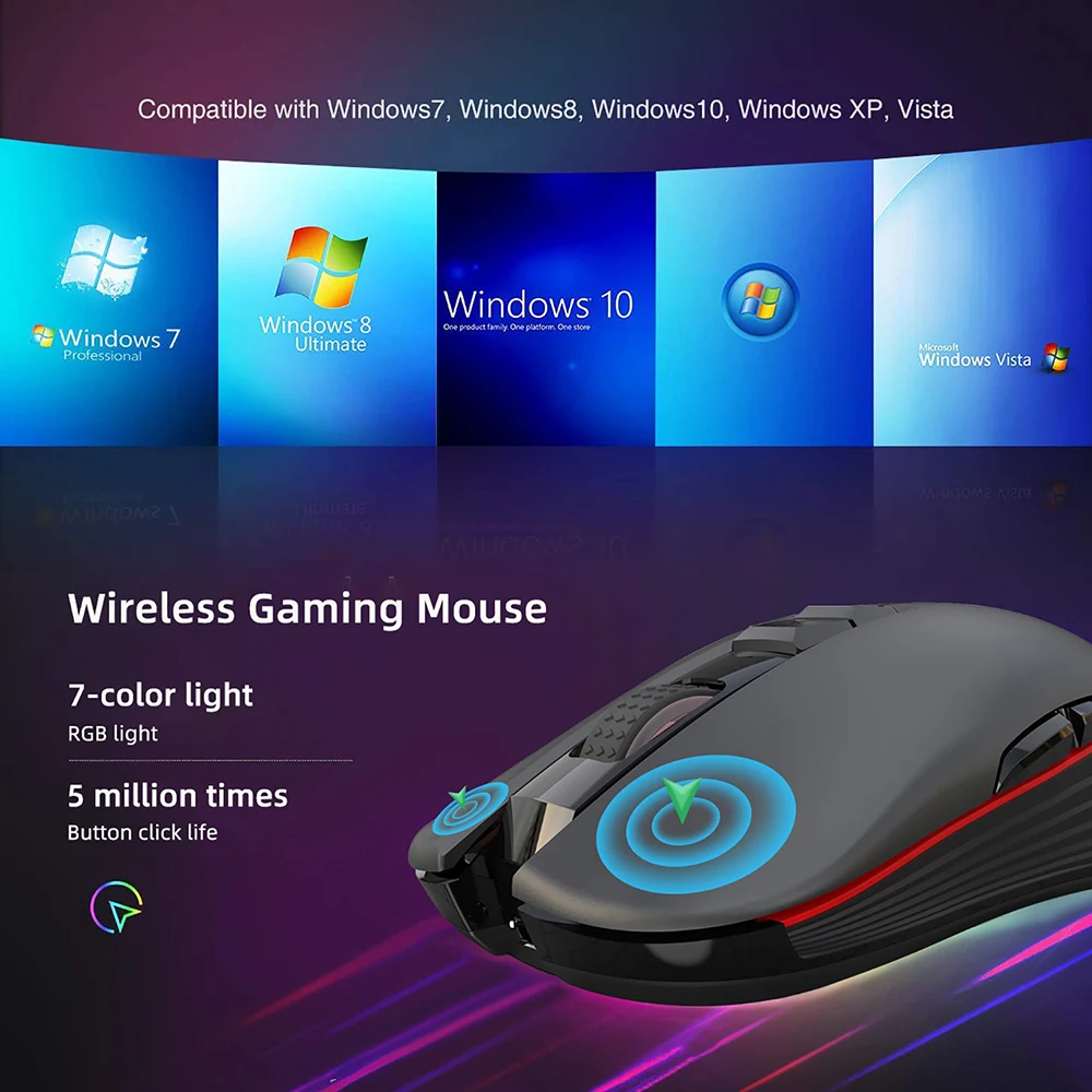 Игровая мышь VicTsing XR451 2 4 ГГц USB 3600 DPI регулируемых уровня беспроводная с RGB