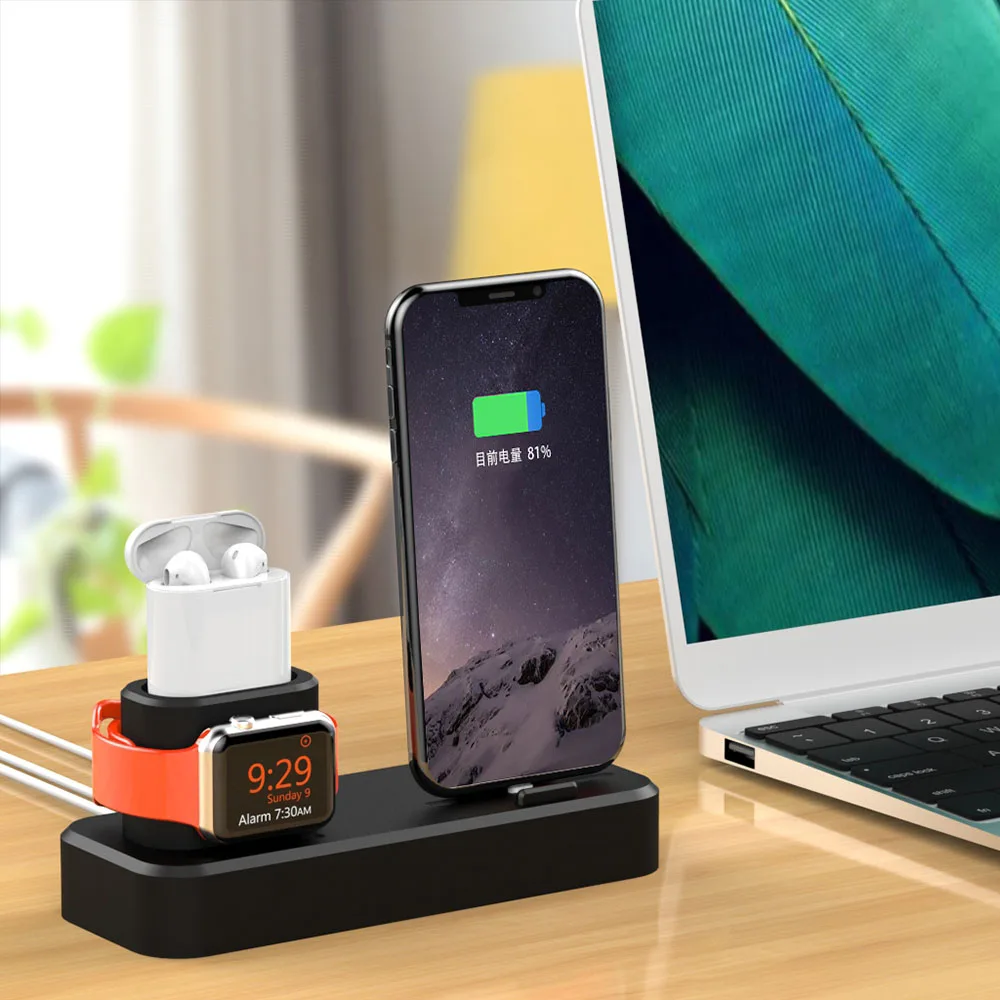 Настольная подставка FDGAO 3 в 1 для iPhone XR XS Max X 8 7 6s 6 Plus силиконовый держатель зарядки