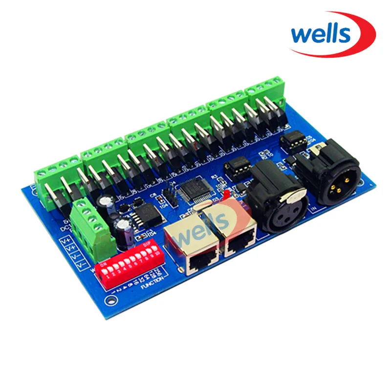 Светодиодный контроллер DMX512 18 каналов DC 12-24 В декодер met RJ45 Uitgang Voor RGB светодиодный