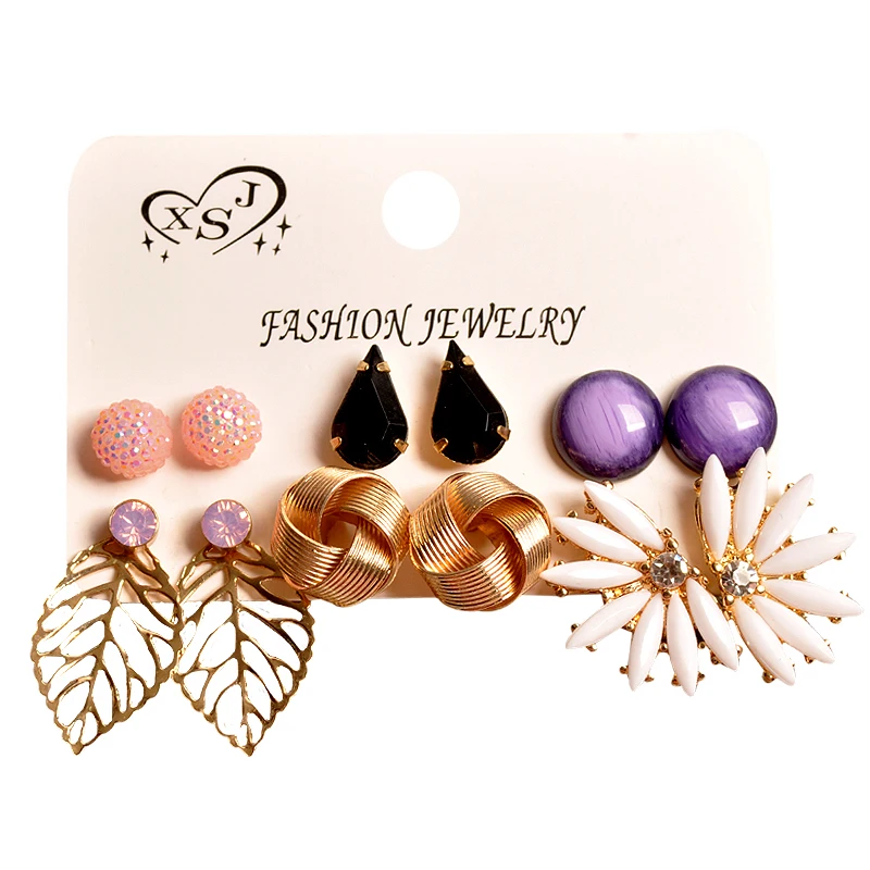 New fashion women jewelry girls party pearl stud powder black purple mix-and-match 6 pairs /set earrings gift free shipping | Украшения и