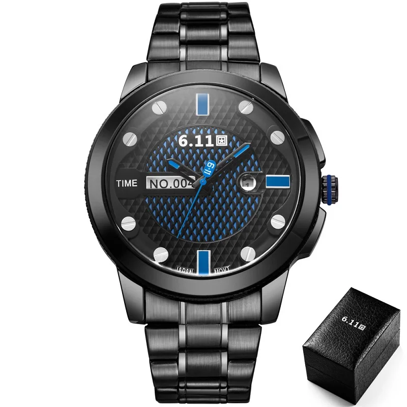 BLACK BLUE 6,11 мужские s новые модные часы на солнечных батареях полностью стальные часы армейские военные уличные кварцевые наручные часы мужские спортивные часы No.004 - Цвет: BLACK BLUE