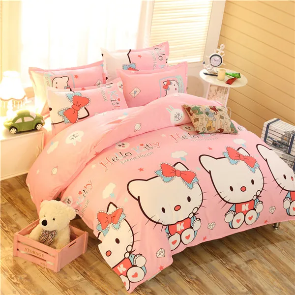 style11 Домашний текстиль, логотип бренда Комплект постельного белья Hello Kitty, детская одежда с рисунком из мультфильма, розовые пододеяльник простынь и наволочки - Цвет: style11