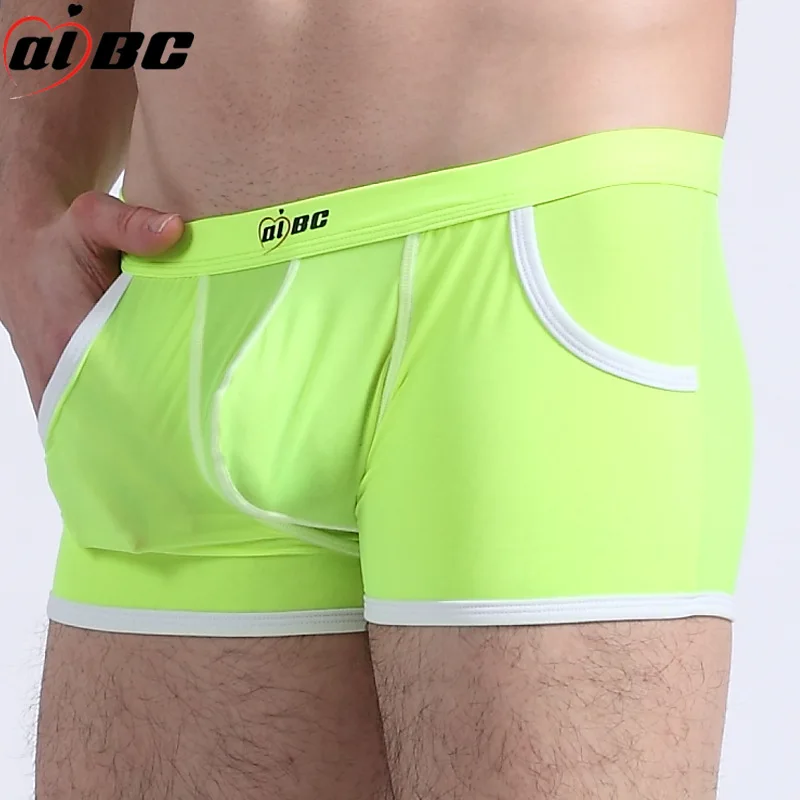 4pcs/lot AIBC men sexy underwear gay ultra-thin ice silk boxers short big pockets genuine youth Mens Underwear Boxers wholesale