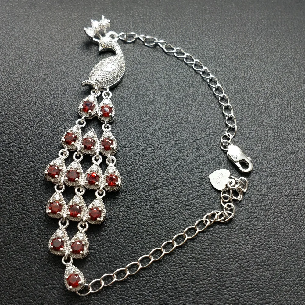 FLZB Big bracelet natural garnet in 925 sterling silve with 18k white gold plated elegant trendy for woman | Украшения и