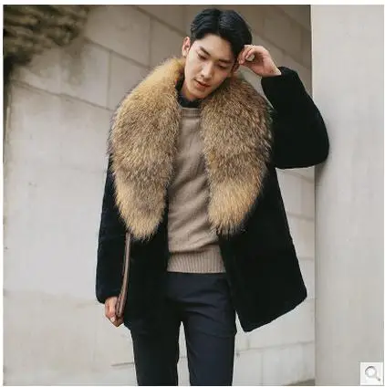 

Double Breasted Male Imitation Mink Fur Jackets Faux Raccoon Fur Collar Mens Winter Overcoats Large Size Faux Fur Coats Cj65