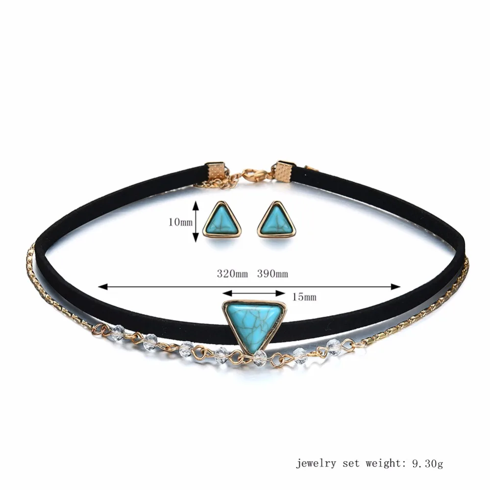 Jacoso Для женщин колье Цепочки и ожерелья Золотая цепочка turquois Треугольники кожа