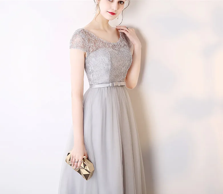 Женское вечернее платье на одно плечо светильник-серое кружевное для подружки