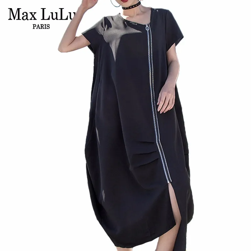 Max LuLu Summer Fashion Korean Style Ladies Sexy Black Clothes Womens Elegant Zipper Long Dresses Casual Vestidos Plus Size
