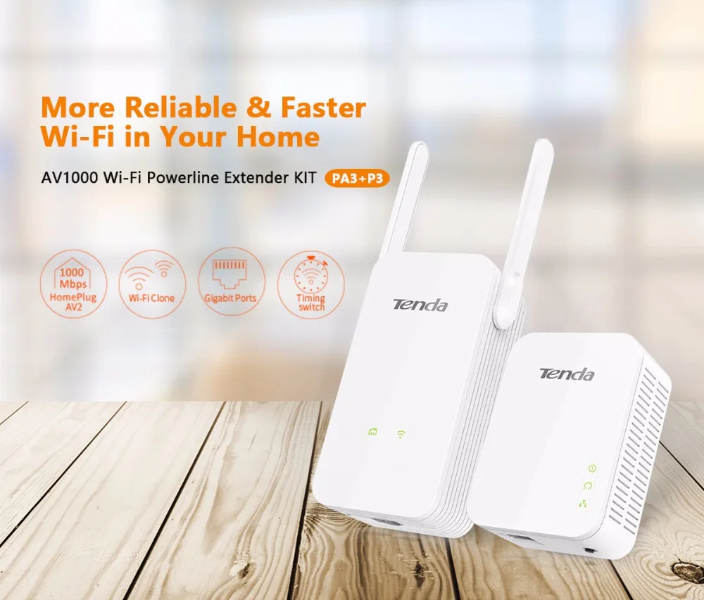 Tenda PA3 1000 Мбит/с PLC wifi Powerline беспроводной сетевой адаптер Комплект гигабитный Powerline адаптер с 1000 Мбит/с P3 Plc Адаптер Комплект