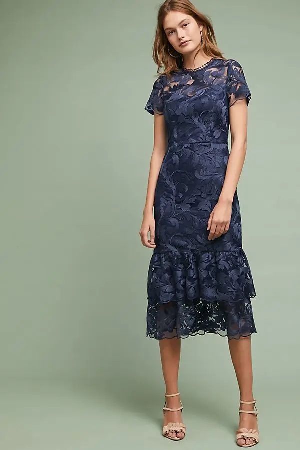 Газовое платье с цветочной вышивкой, синее платье, Автопортрет,, vestido de festa Longo, летние женские вечерние платья с рюшами в виде рыбьего хвоста
