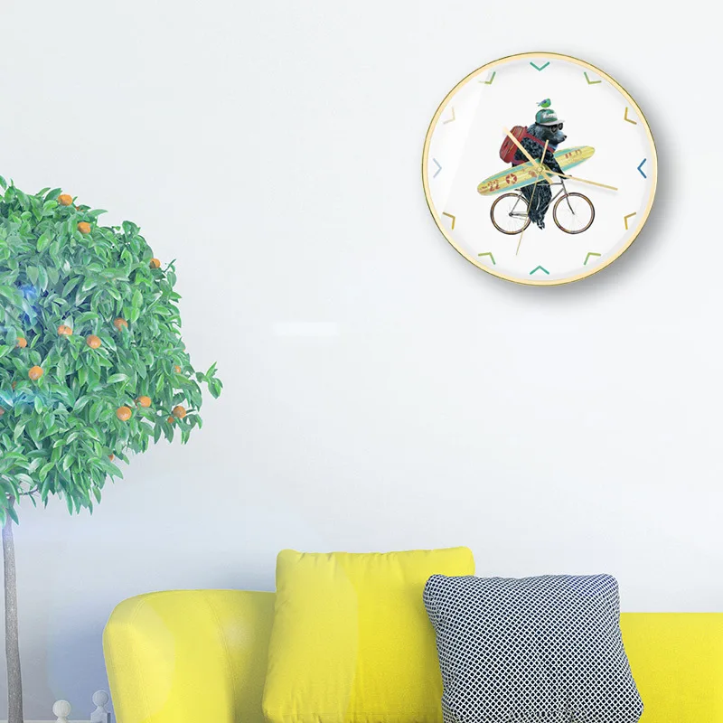Small elk modern metal frame quiet scan fashion wall clock popular Nordic style extremely simple small fresh decoO8 | Дом и сад