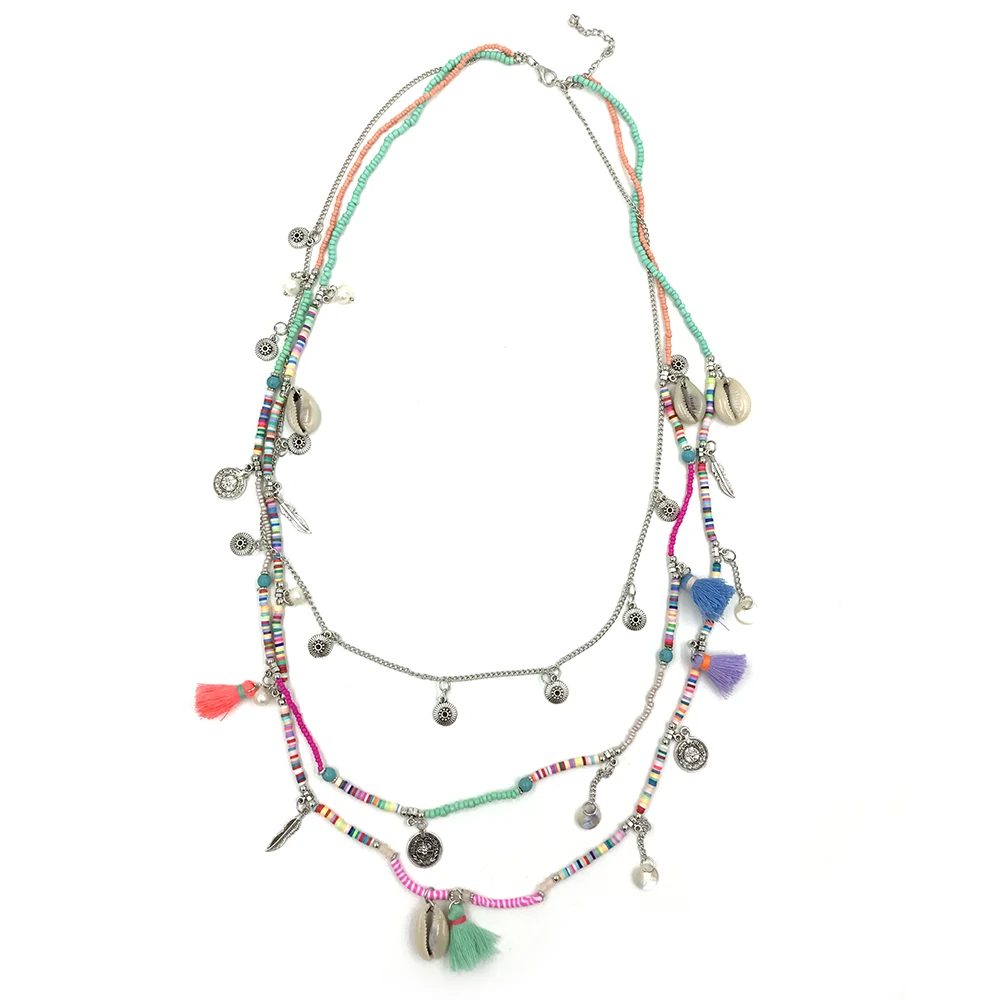 Ожерелье с кисточками ручной работы Boho Bohemiam длинное ожерелье разноцветными
