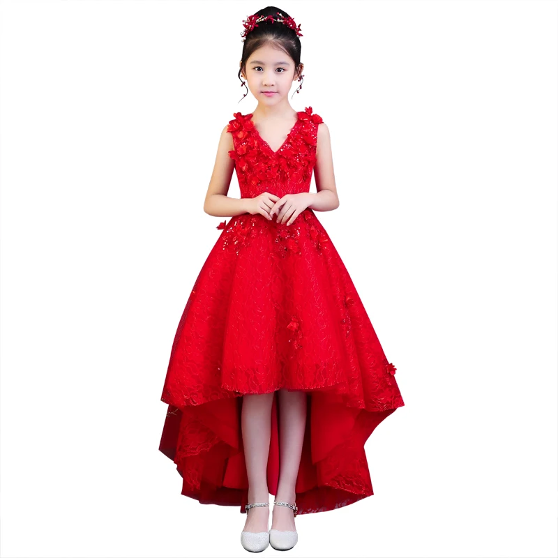 Красные Платья с цветочным узором для девочек на свадьбу бальное платье