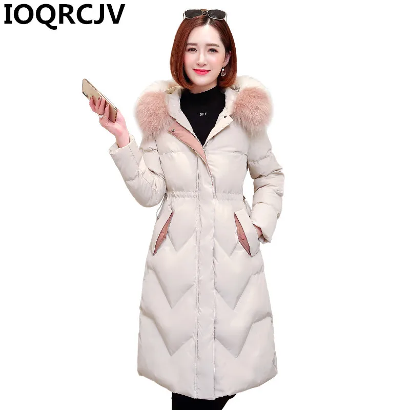

Women's Down Jacket New 2019 Winter Big Fur Collar Female Jackets Hooded Parkas Padded Cotton Coat Outerwear High Quality R872