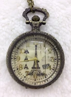 wholesale price good quality vintage new retro romantic bronze mini eiffel tower pocket watch necklace with chain 20pca