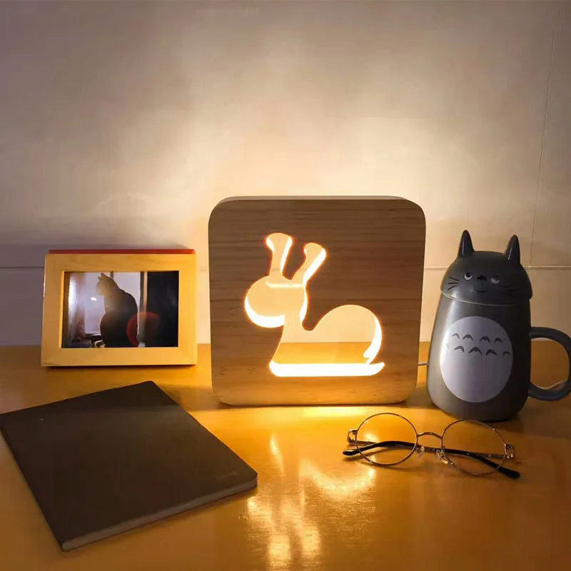 Творческие деревянные резные полые кадров светодиодный ночной Светильник