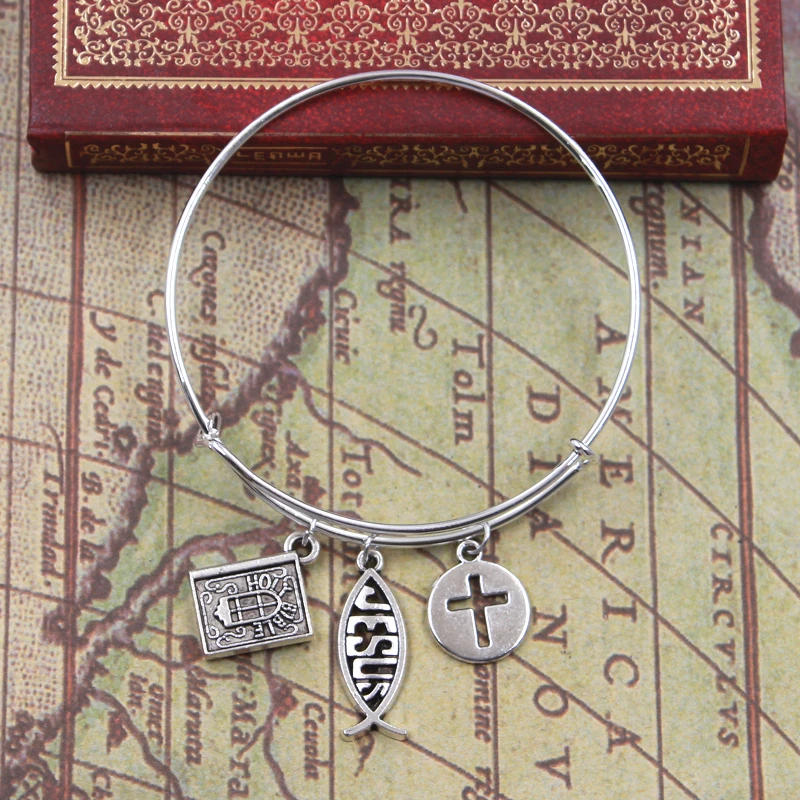 Прямая поставка браслет с крестиком из Библии Иисуса серебряного цвета браслеты