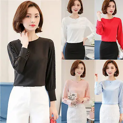 Женская кружевная блузка с длинным рукавом 6 цветов | одежда