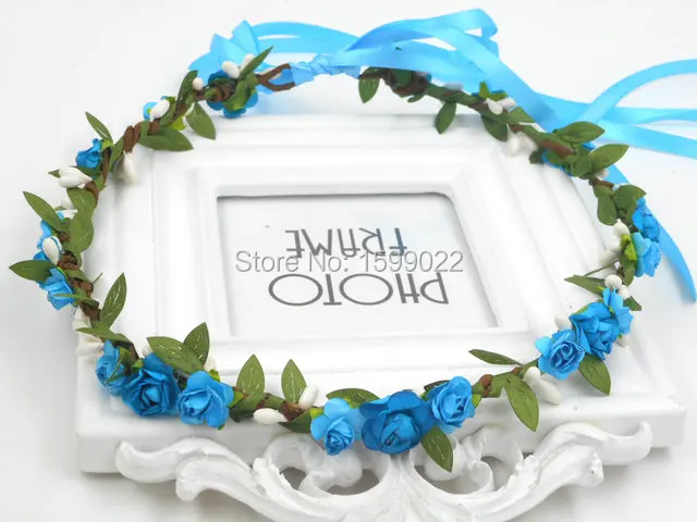 Женский свадебный венок с цветами сливы синий цветочный в богемном стиле