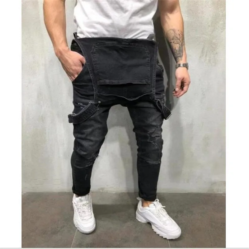 2019New Весенняя мода Для мужчин ползунки рваные джинсы Street Distressed Denim Комбинезон для