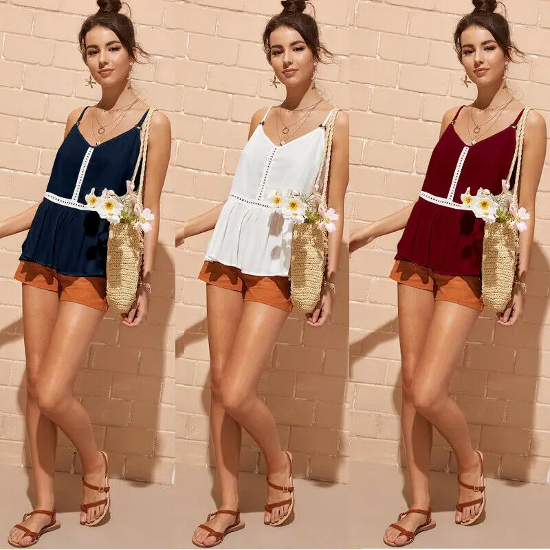 Женская туника с рюшами и v-образным вырезом Повседневная рубашка без рукавов