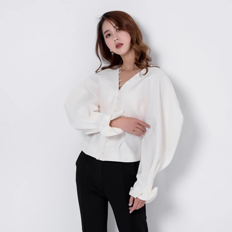 white women shirt RealShe, модная женская летняя рубашка, v-образный вырез, длинный рукав, женские блузки, рубашки, женские элегантные повседневные топы, блузы - Цвет: white women shirt