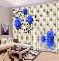 3d curtain fashion plaid blue roses curtains for bedroom custom any size 3d curtain blackout curtain living room