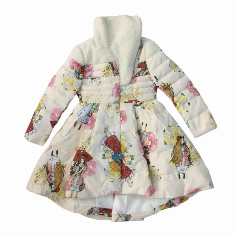 

Fashion brand girl down jackets coats baby girl warm winter princess print long thicker white duck down outrwear tops ws77