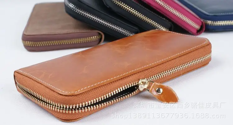 Унисекс длинный женский кошелек для сотового телефона большой кошелек для монет мужской из натуральной коровьей кожи держатель для карт на молнии вокруг денег сумка ручной работы