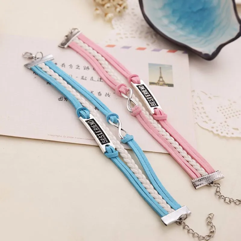 Модный комплект из 2 шт./пара розовый синий Best Friend Forever Бесконечность Античный серебряные Многослойные браслеты
