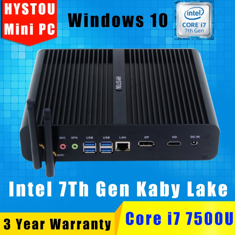 Kaby Lake 7-го поколения Intel Core i7 Barebone 7500U безвентиляторный игровой мини-ПК Windows 10 Linux HTPC