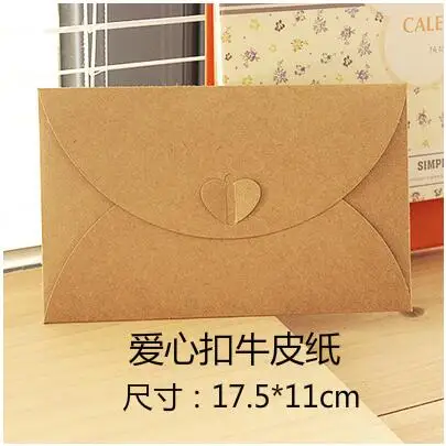 Kraft Paper 100 шт./лот 6,8x4," /17,5x11 см Зажим-сердце 250gsm бумажные конверты для приглашение на празднование свадьбы карты фотооткрытка подарки - Цвет: Kraft Paper