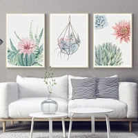 sure life nordic refreshing cactus flowers plants canvas paintings succulents wall art pictures posters prints living room decor