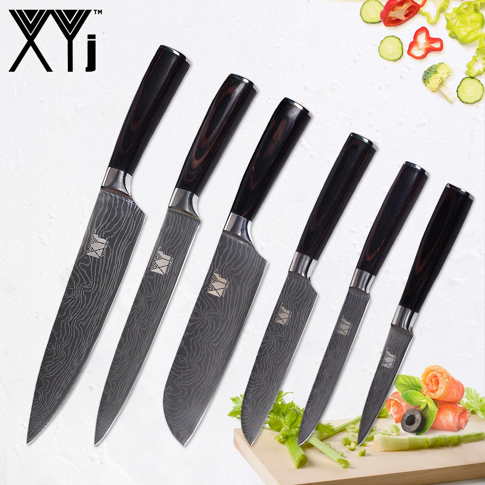 XYj Профессиональный кухонный нож из нержавеющей стали набор кухонных ножей для