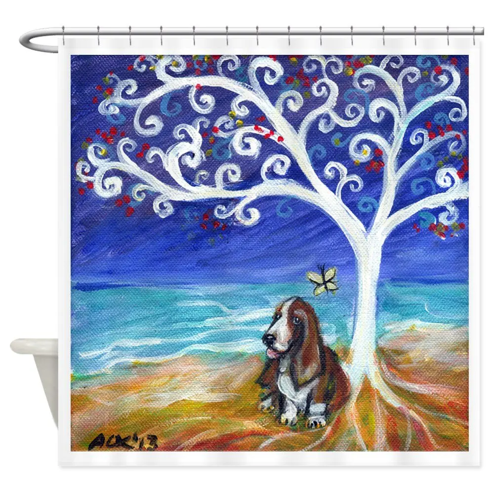 

Design Basset Hound Spiritual Tree Decorative Fabric Shower Curtain