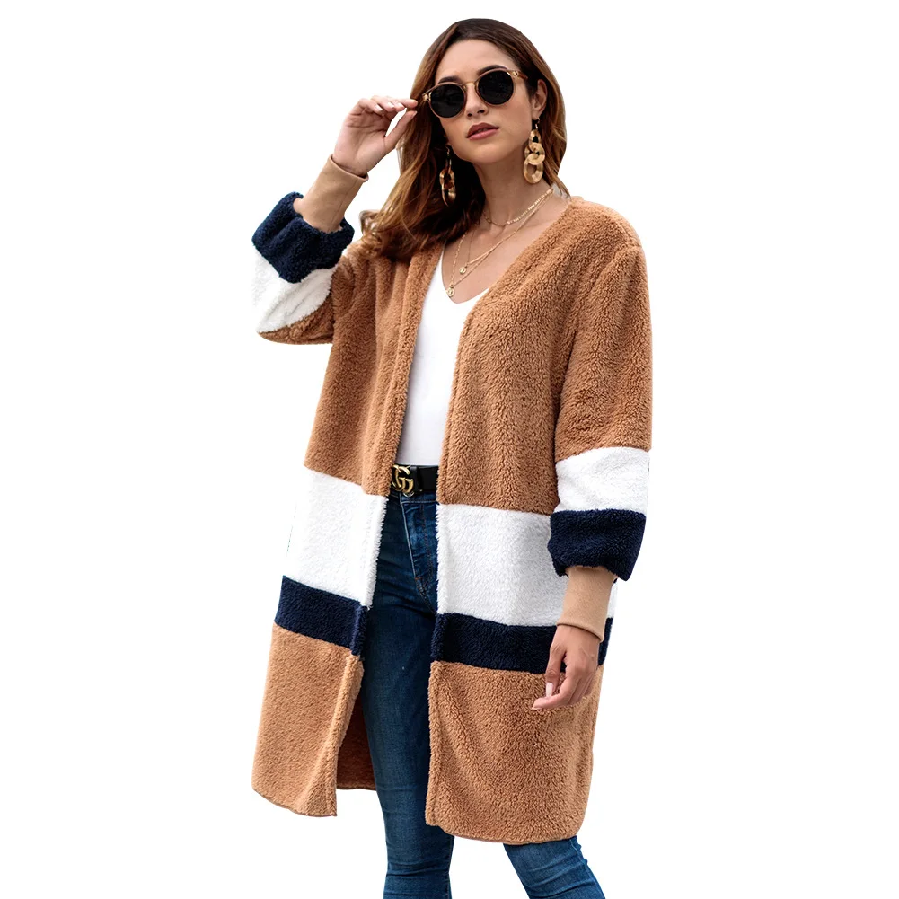 

Flymokoii Winter Coat Women Long Full Loose Windbreaker Streetwear Striped Women Jackets Plus Size Autumn Fannel Jackets