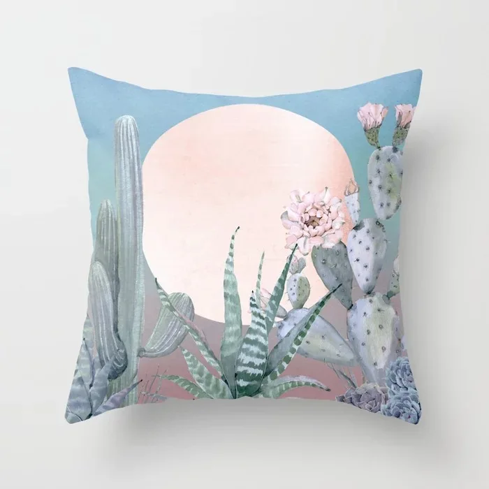 Succulents-4 Мягкий чехол для подушки с рисунком растений, полиэстеровый декоративный чехол для подушки с рисунком кактуса и алоэ, зеленый чехол для дивана, пушистый чехол для подушки - Цвет: Succulents-4