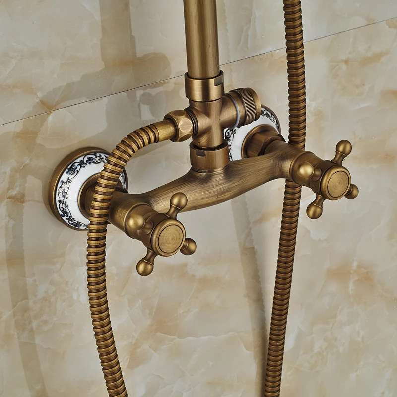 Классический Новый античный латунный душевой Набор кран + ручной Настенный 8