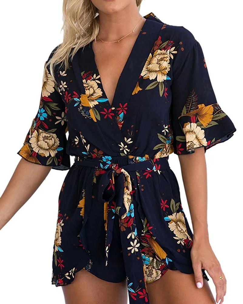 Новинка лета 2019 женская пляжная одежда Hitmebox с цветочным принтом и V образным