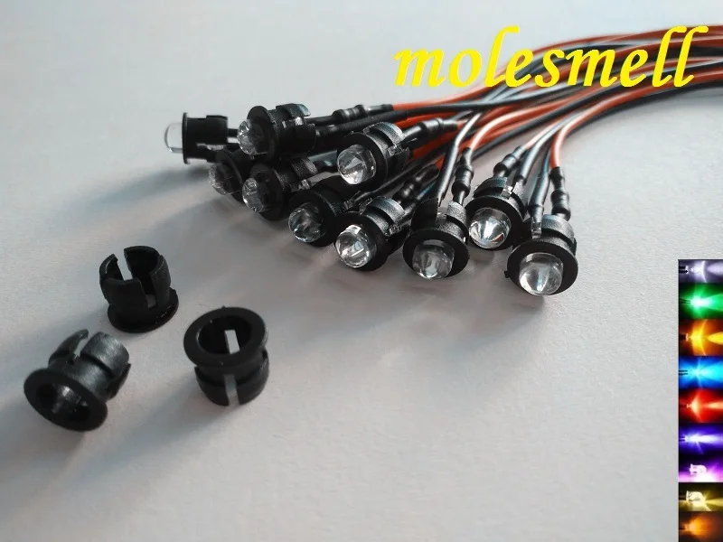 

5x 5mm 5V DC Pre-Wired water clear LED + Plastic Bezel Holder Light Lamp red yellow blue green white orange uv pink warm white
