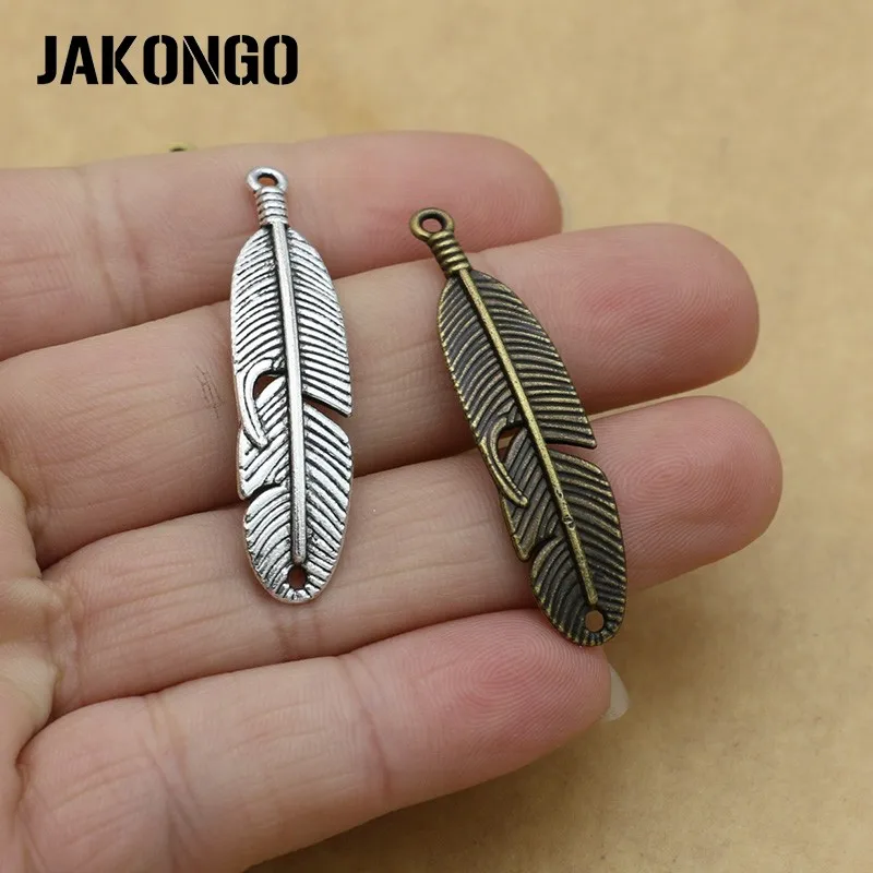 Соединитель для украшений JAKONGO античное посеребренное перо лист фурнитура
