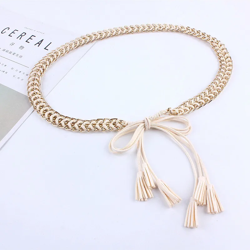 casual fashion waist rope tassel metal chain belts for women dresses female ladies luxury ceinture femme gold silver plated|Женские
