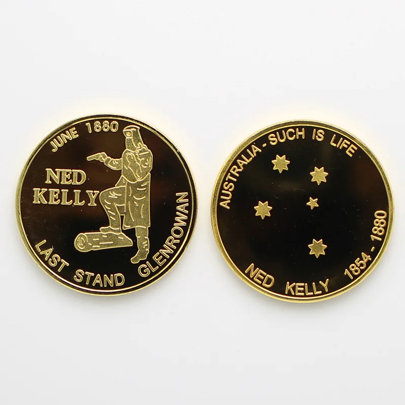 ned kelly 1 шт Тайная вечеря масонский Титаник слиток бар монеты золото посеребренный щит Биткоин Майя Трамп Месси коллекция монет - Цвет: ned kelly