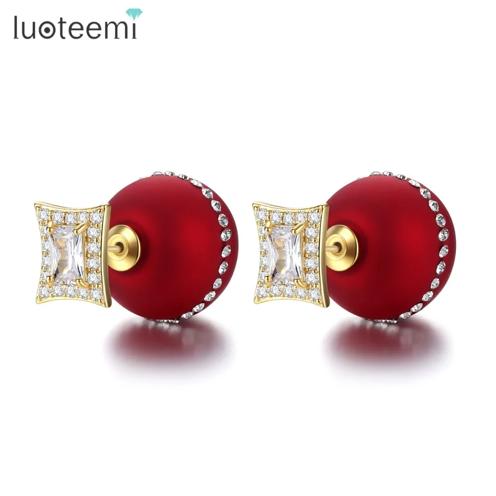 LUOTEEMI Роскошные Золотые сережки гвоздики для женщин модное ювелирное изделие