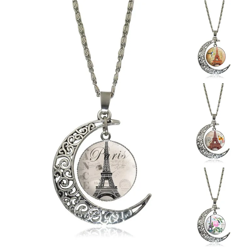Ожерелье с подвеской Эйфелева башня стеклянный кабошон Модная бижутерия