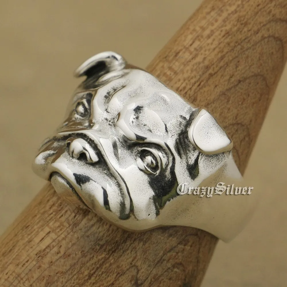 LINSION 925 пробы серебряные милые шармы Shar Pei кольцо для собак TA33 американский размер
