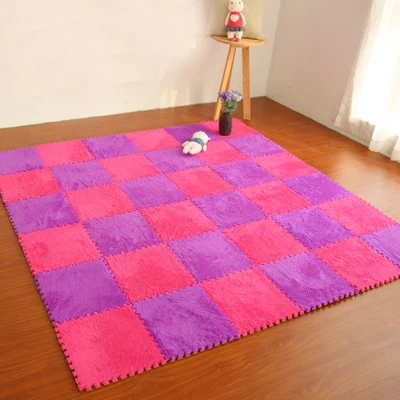 rose red and purple 10pcs/set 30*30cm Baby EVA Plush Puzzle Mats Foam Shaggy Floor Velvet Carpet Decorative Kids Room for Crawling Play Toys Rug - Цвет: rose red and purple