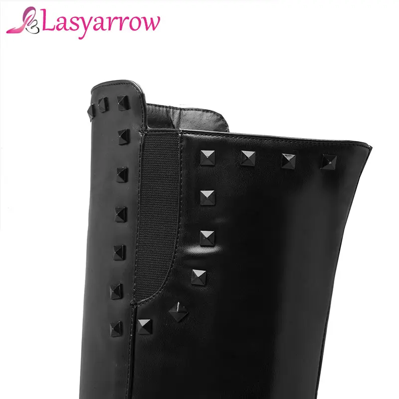 Lasyarrow/Брендовая обувь Женские однотонные Черные Сапоги выше колена на высоком