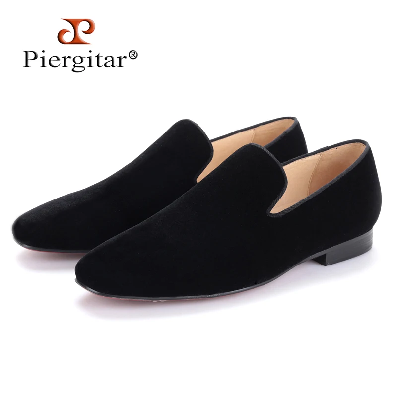 

Piergitar 2018 new arrival men black velvet handmade flats shoes Fashion wedding and party men dress shoes plus size men loafers